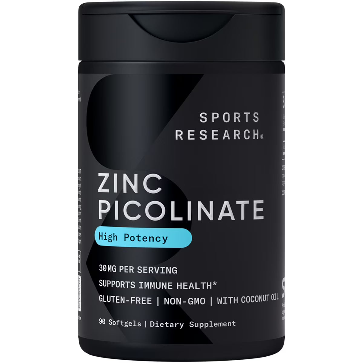 Sports Research High Potency Zinc Picolinate 30mg with Organic Coconut Oil (90 gel caps)