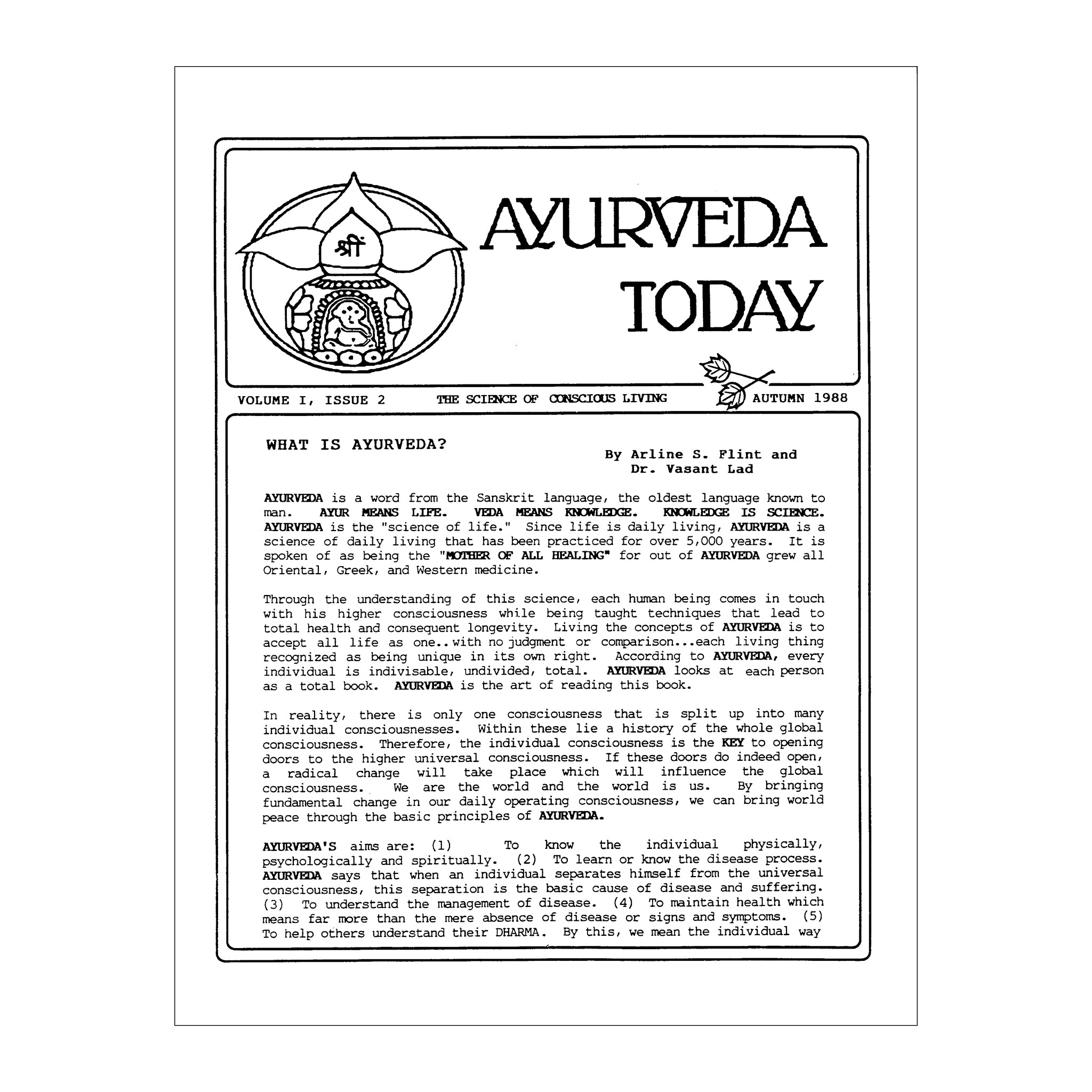 1988 Fall Ayurveda Today