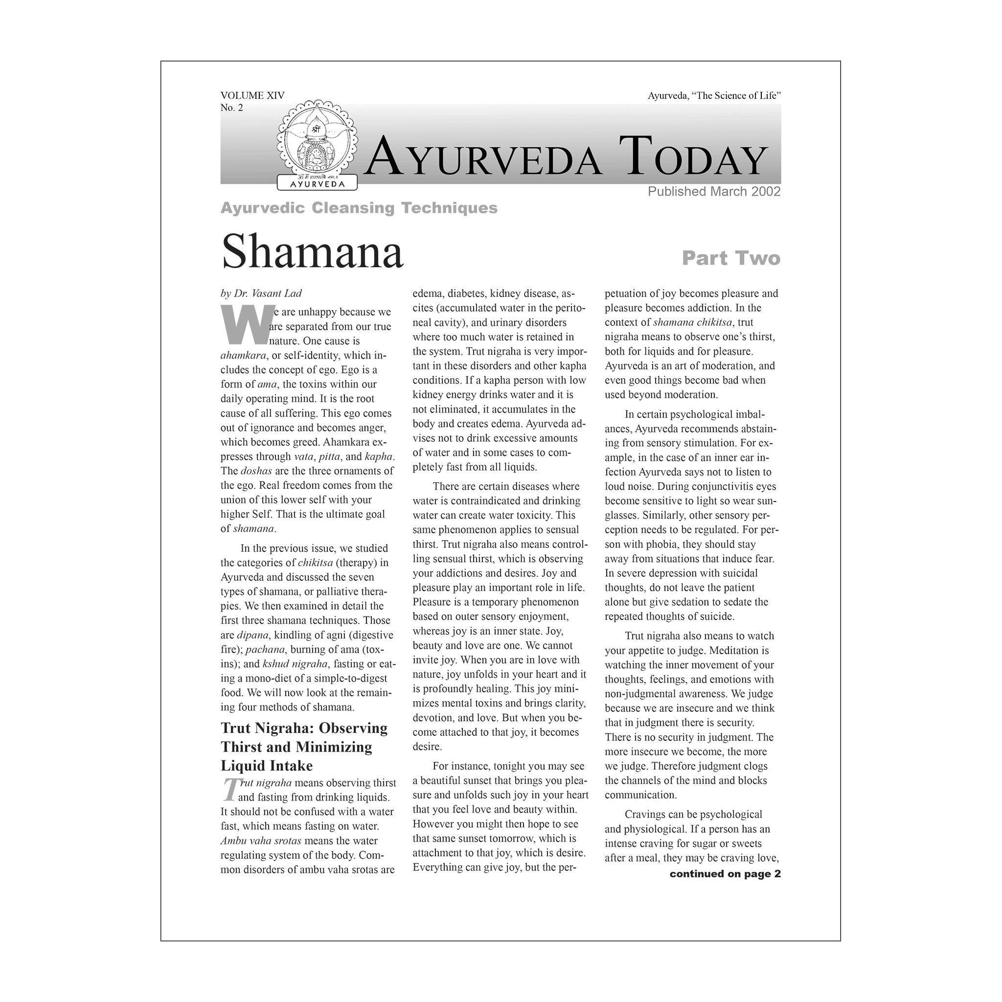 2001 Fall Ayurveda Today