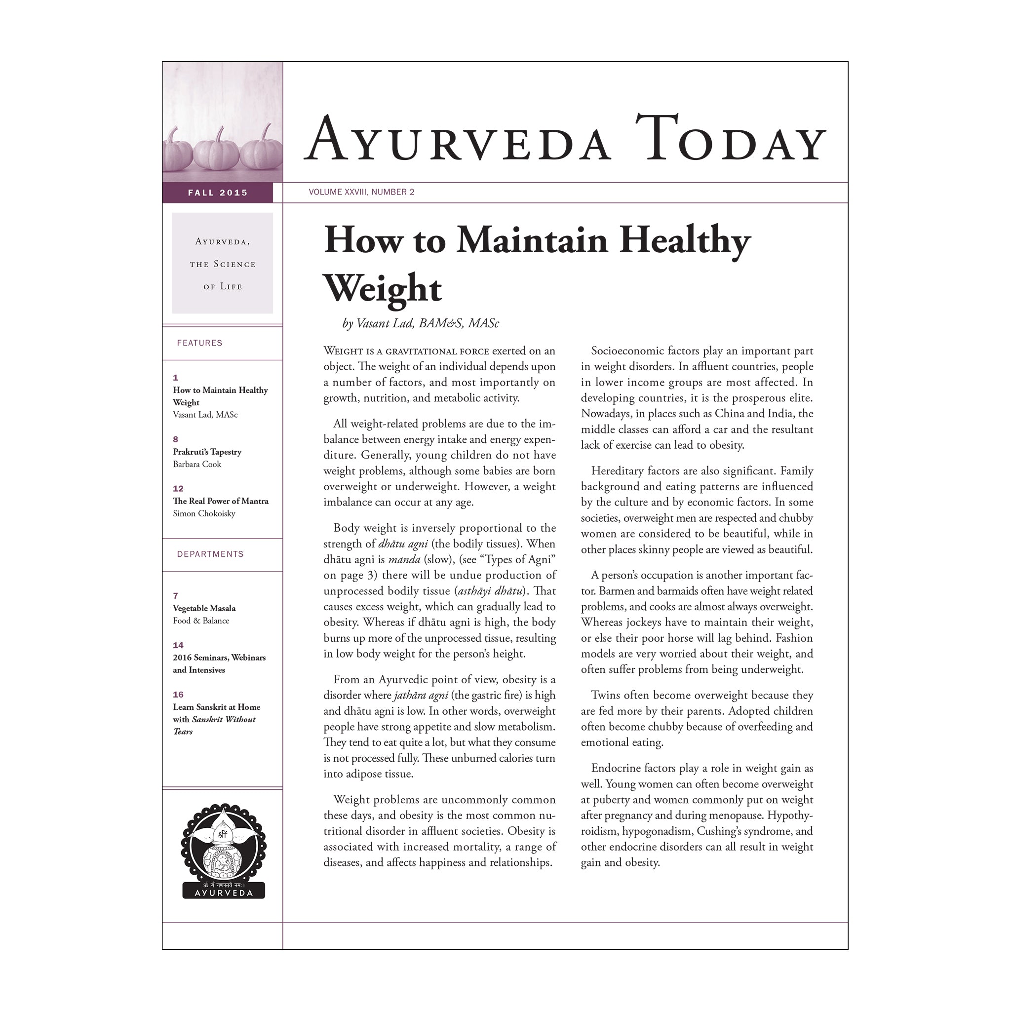 2015 Fall Ayurveda Today