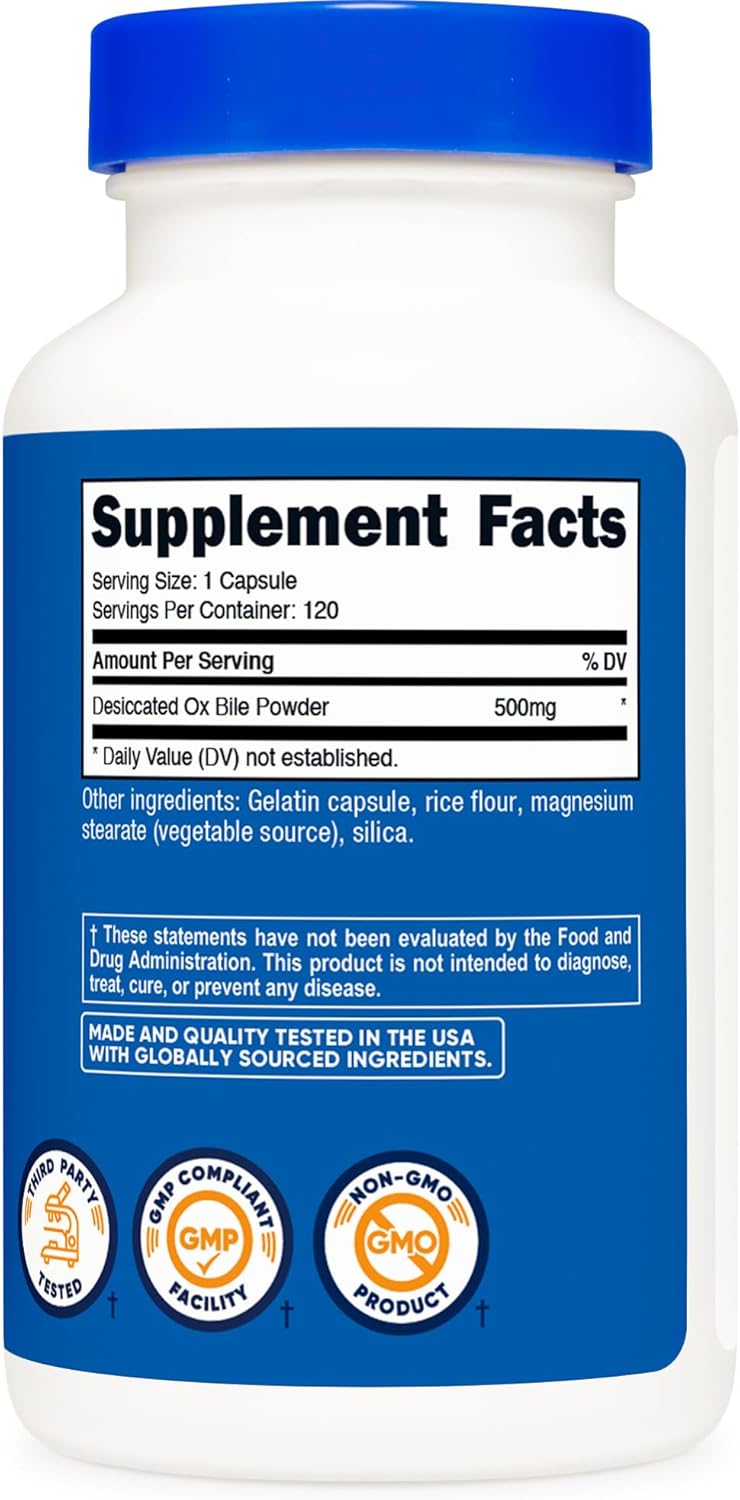Nutricost Ox Bile Capsules 500mg (120 Capsules)