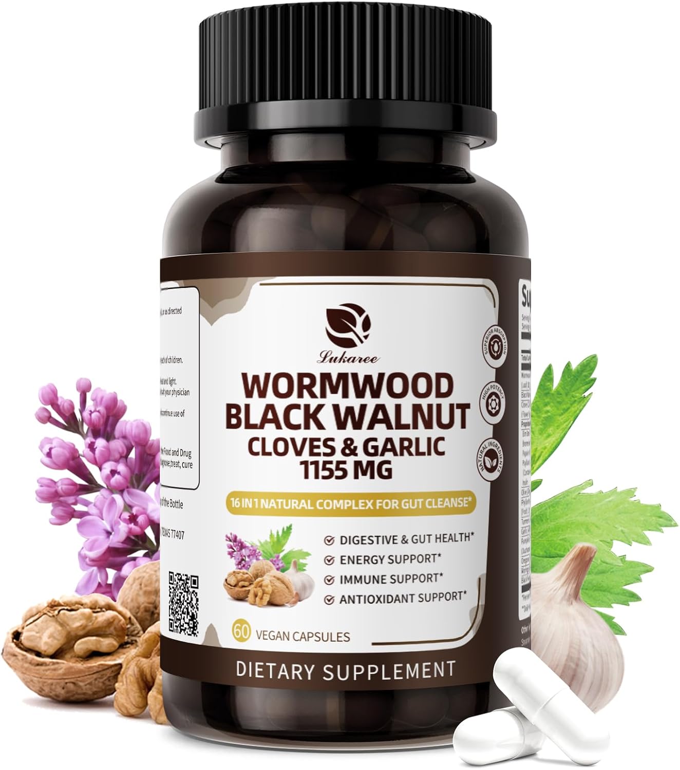 Lukaree 16 in 1 Wormwood Black Walnut Clove Cleanse for Humans ( 60 Gel Caps)