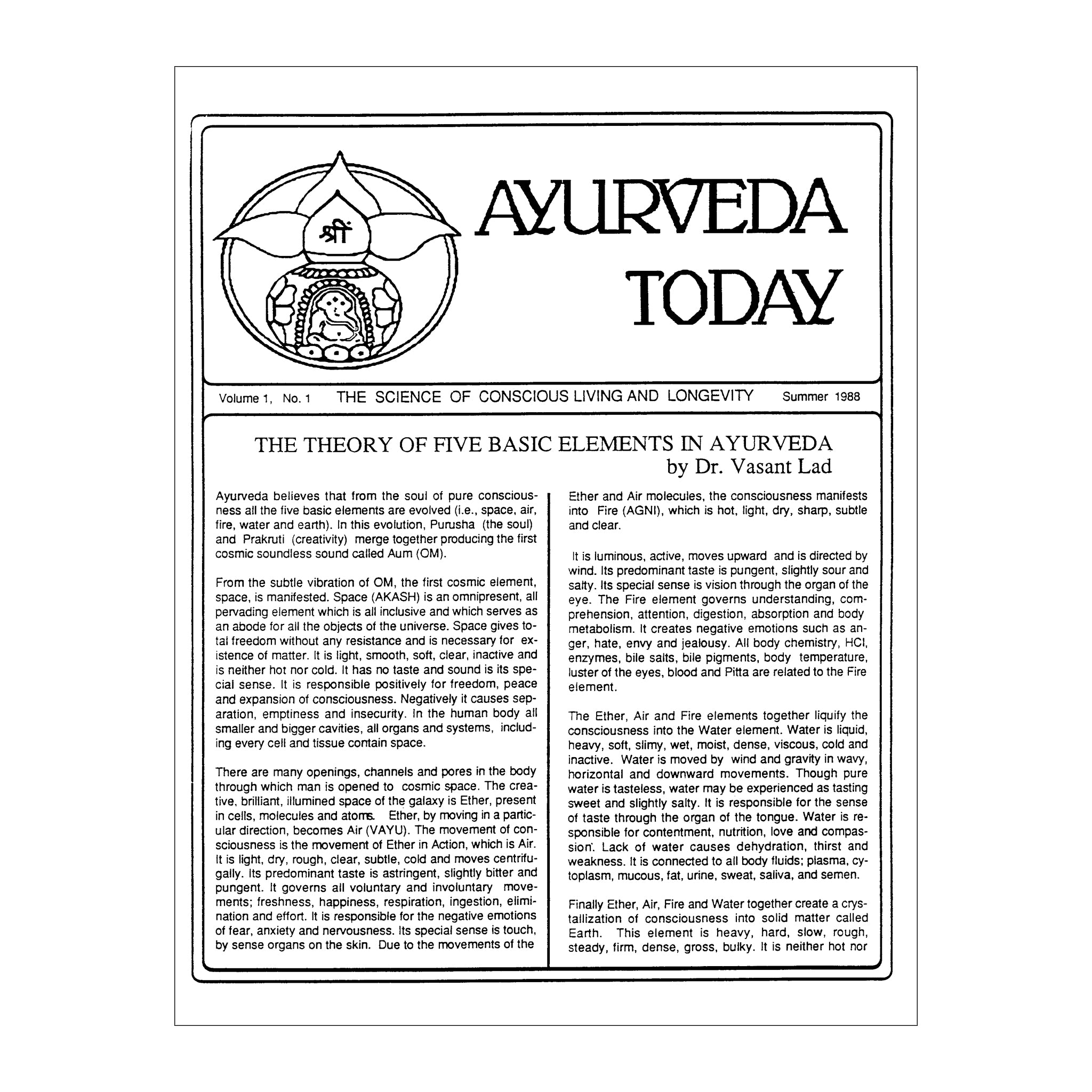 1988 Summer Ayurveda Today