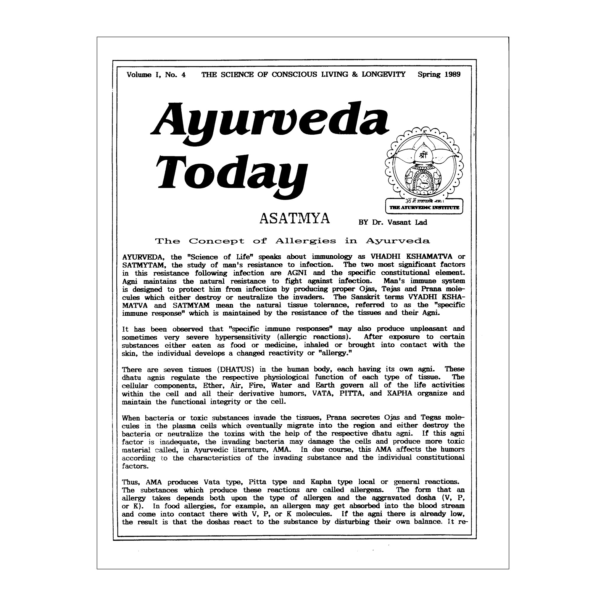 1989 Spring Ayurveda Today