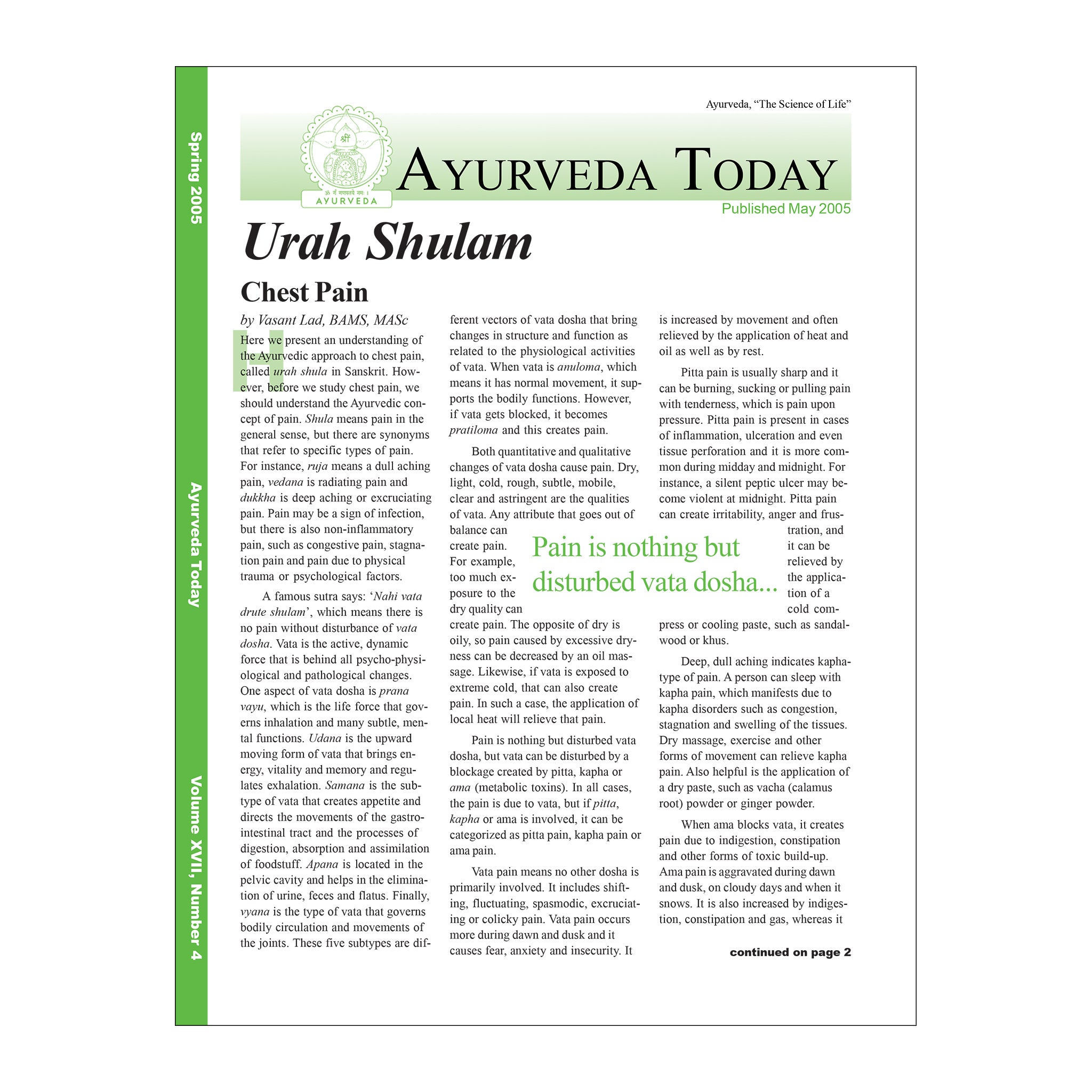 2005 Spring Ayurveda Today