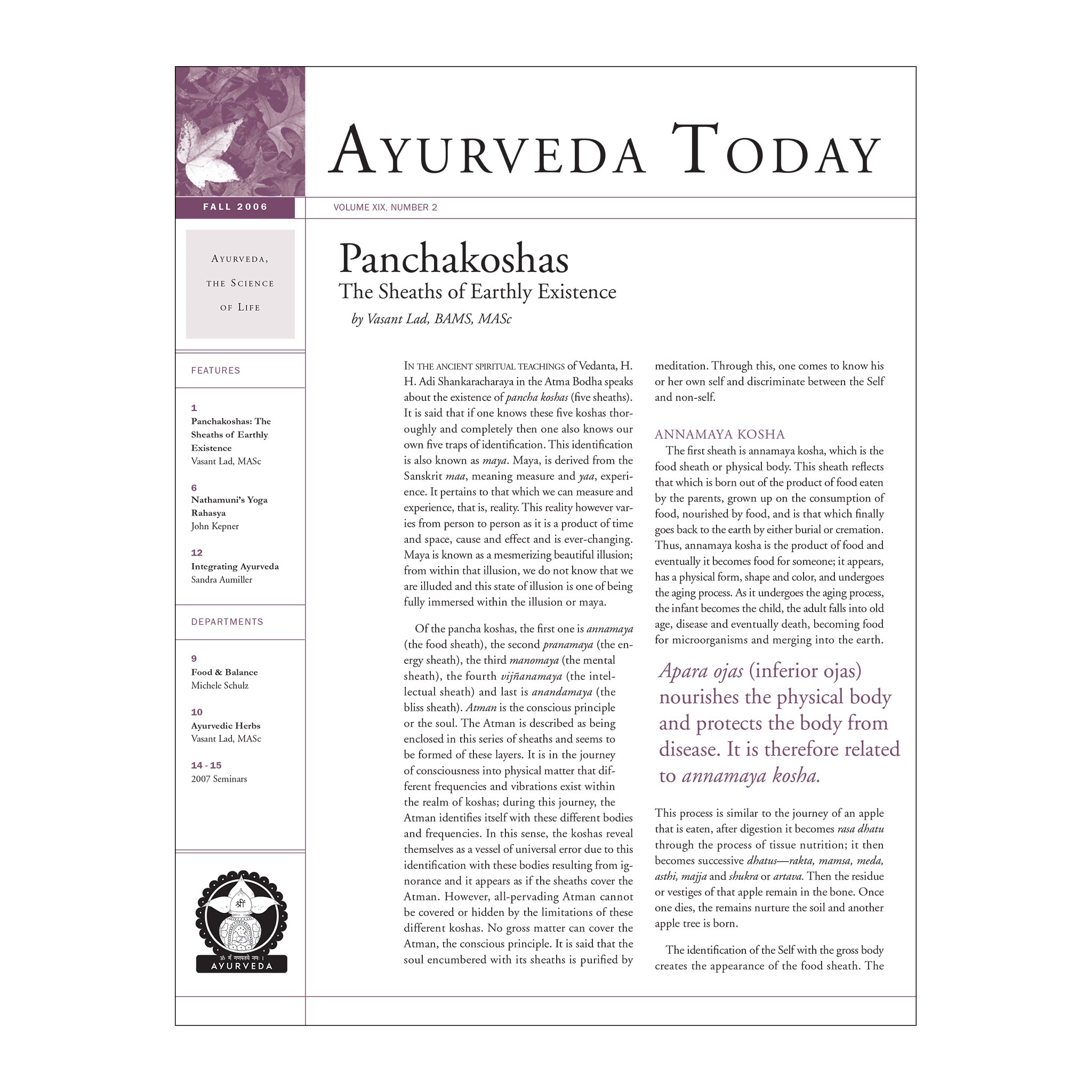 2006 Fall Ayurveda Today