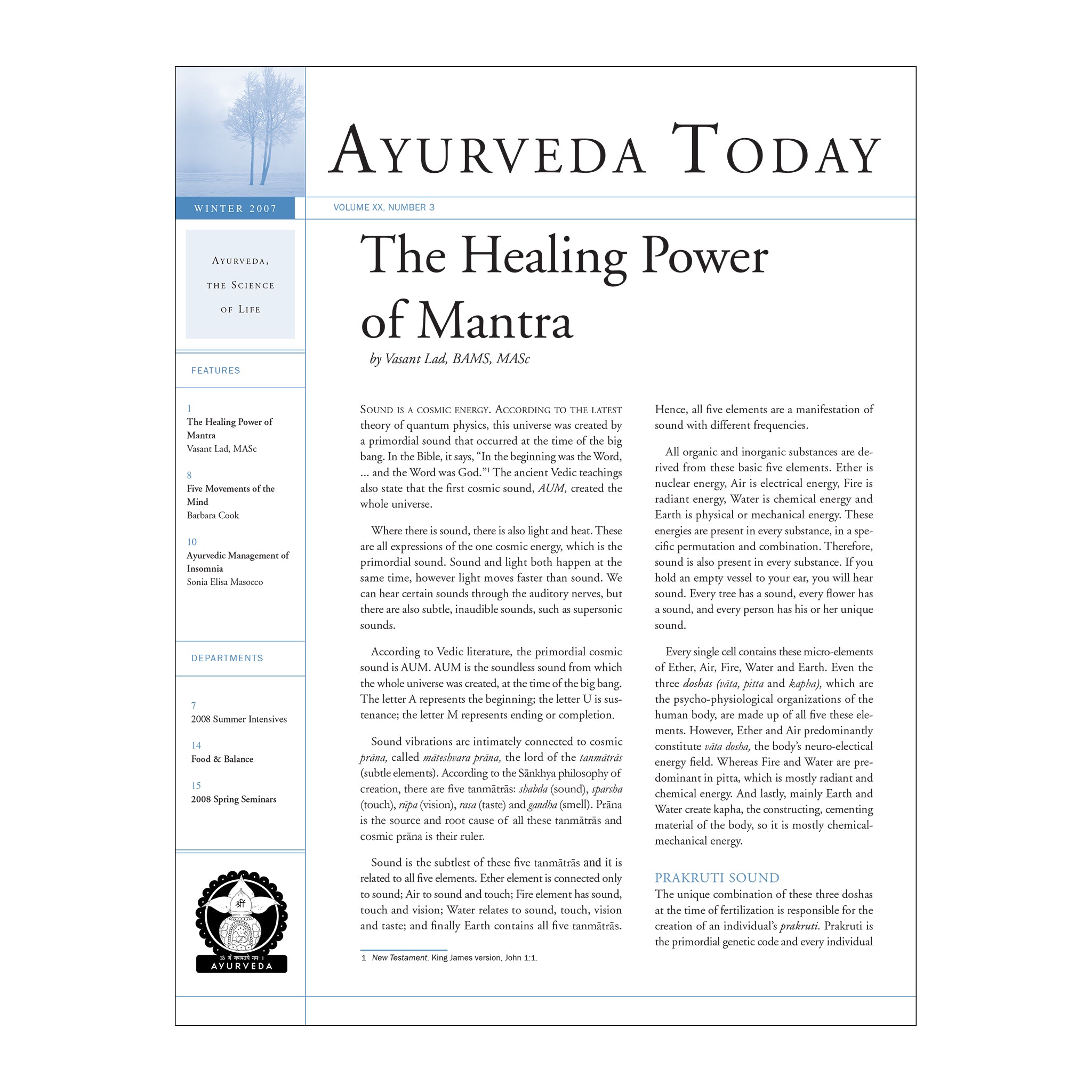 2007 Winter Ayurveda Today